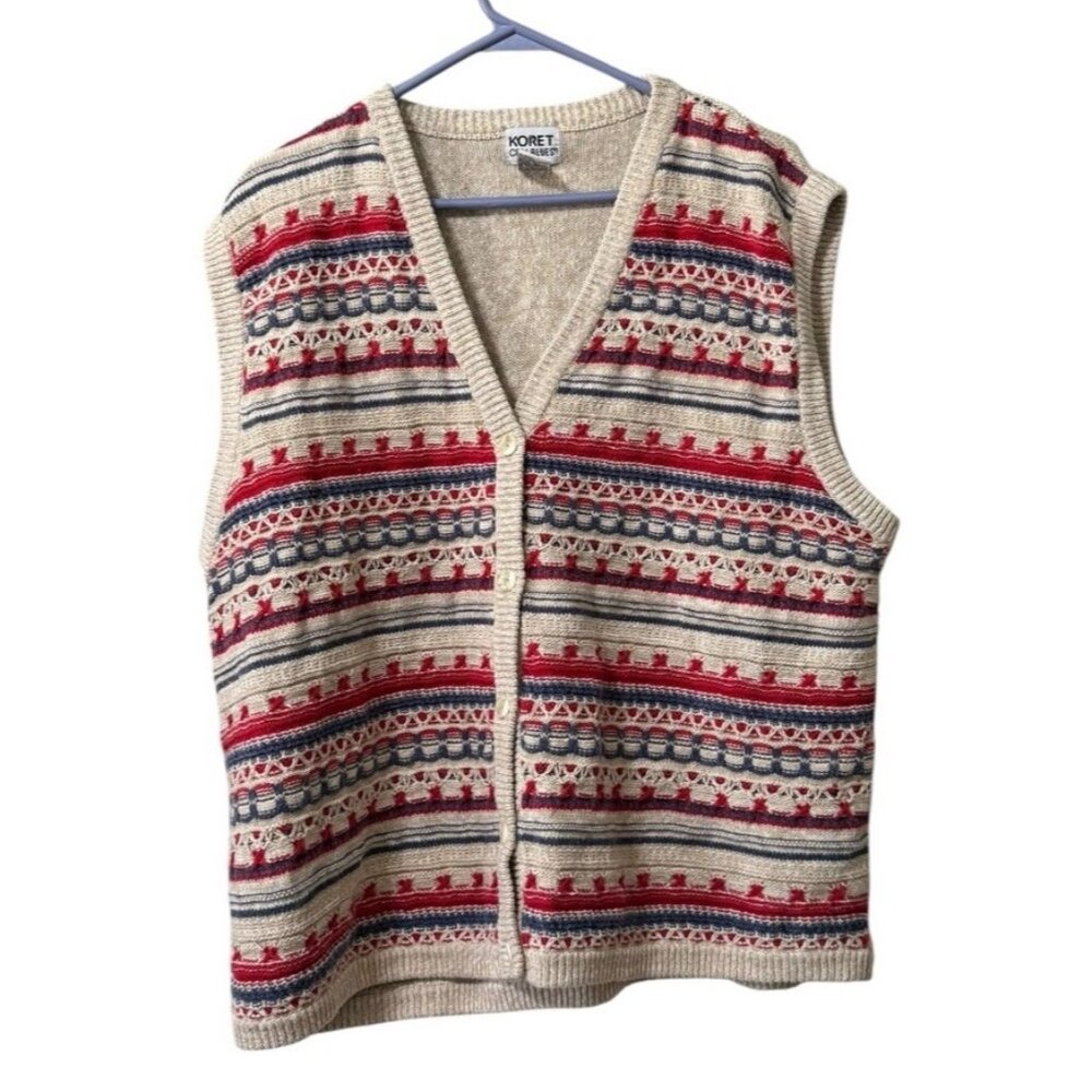 Koret City Blues Sweater Vest Size 1X Button Down Cotton Blend Knit Classic
